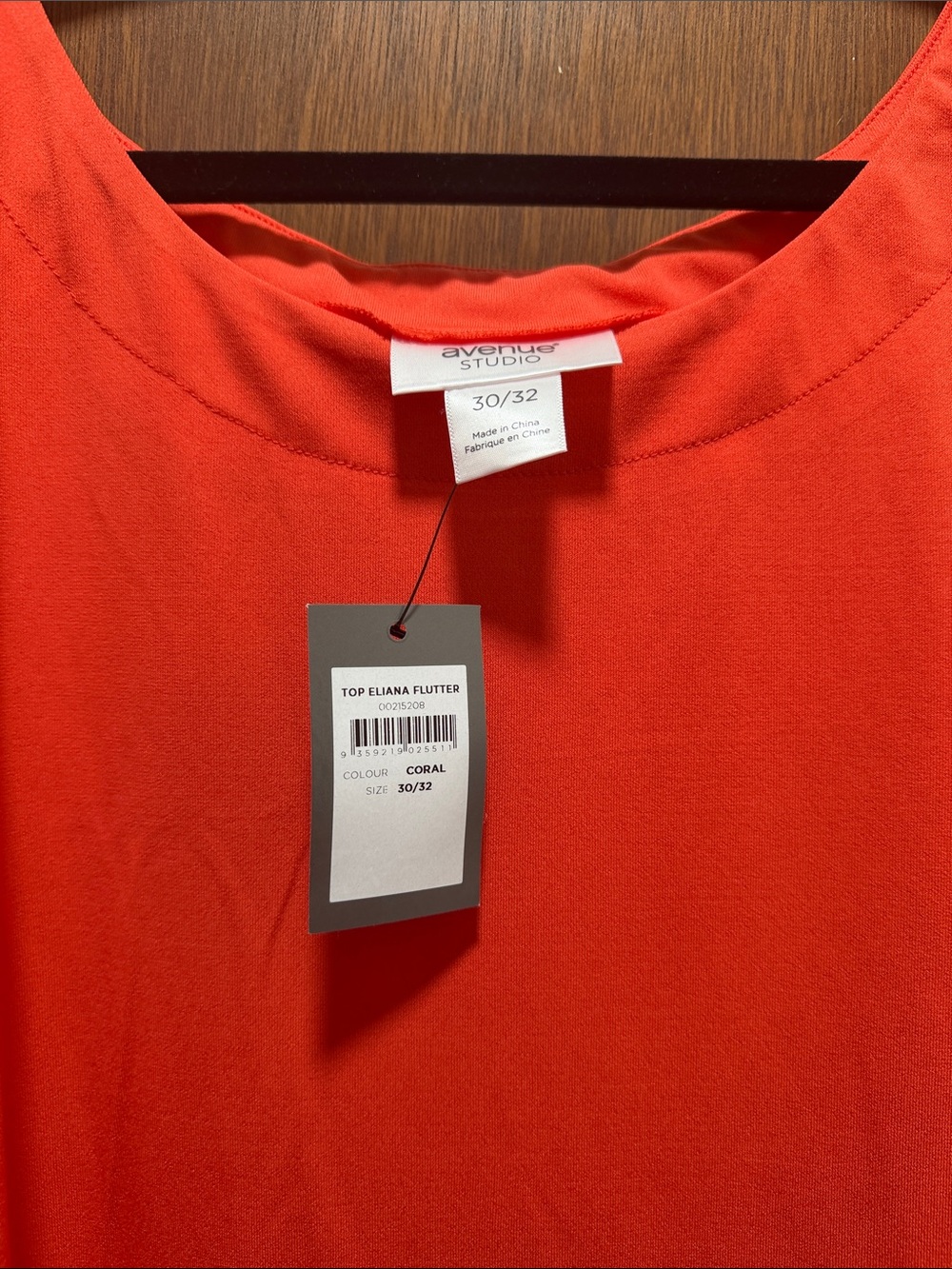 Bright Coral Women’s Ruffle Sleeve Top - Picture 2 of 2